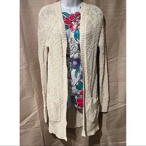 American Eagle Beige Cream Knit Open Front Cardivan with Pockets